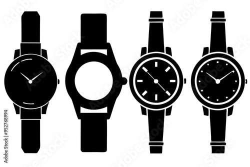 4 Unique Watch Silhouette Vector Illustrations