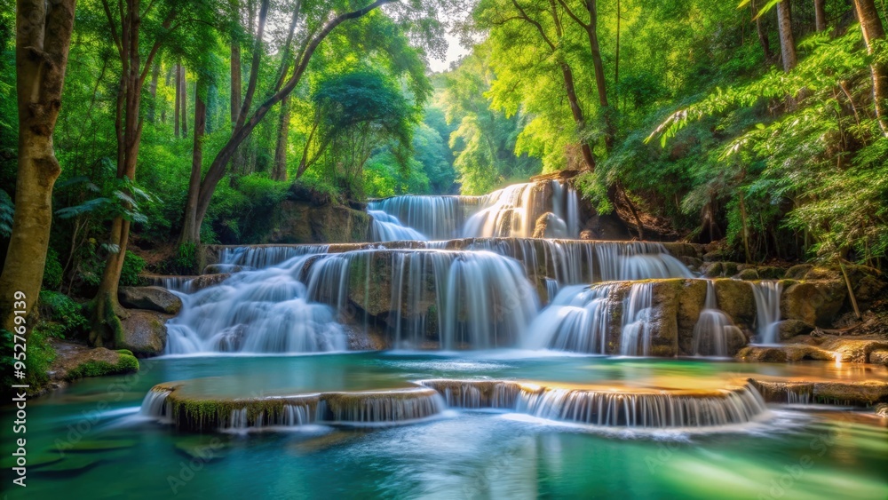 Fototapeta premium Tropical forest waterfall in a Thailand national park, beauty, nature, waterfall, tropical, forest, national park, Thailand