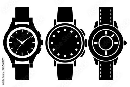 4 Unique Watch Silhouette Vector Illustrations