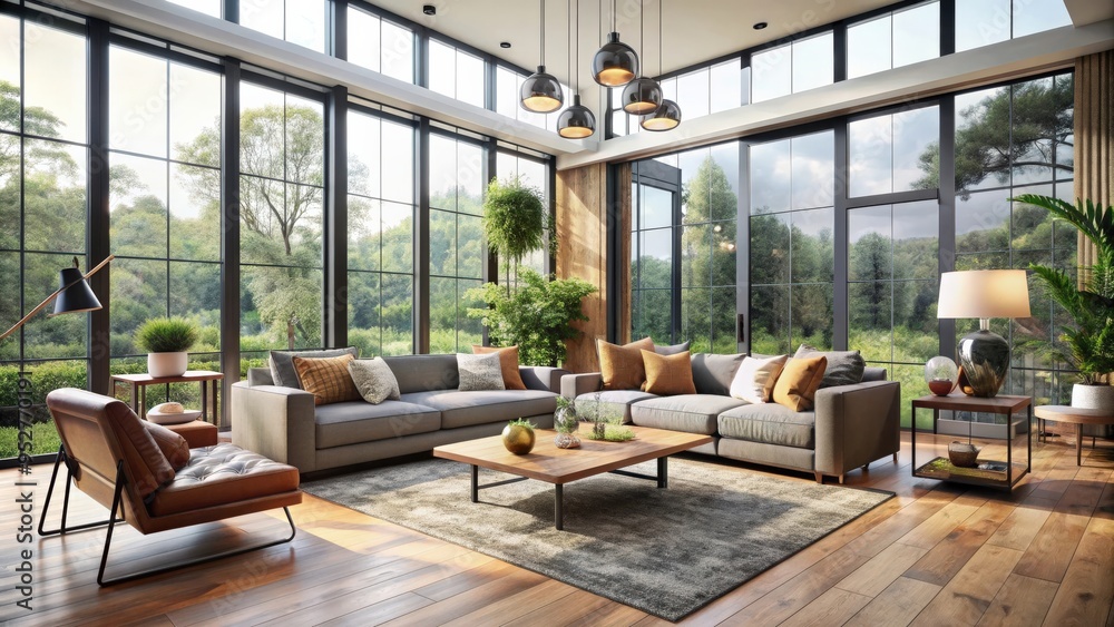 Living room interior with modern blinds, natural light, and stylish decor elements, home decor Living room interior with modern blinds, natural light, and stylish decor elements, home decor