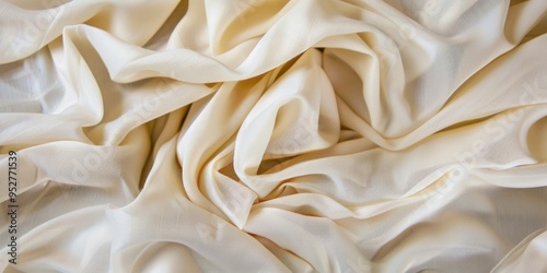 Close-up of white silk fabric with delicate folds. Textile design concept for fashion and interior.