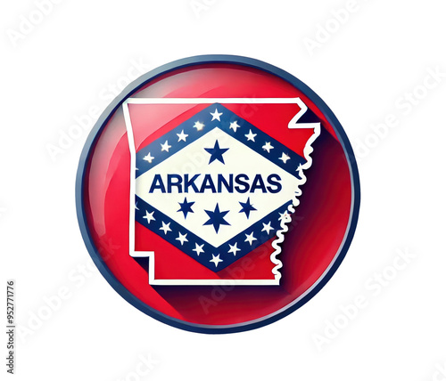 Free Download Colorful Arkansas button design featuring state symbols - GFXLoad