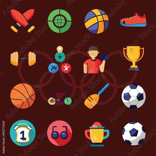 Set of Olympic, exercise and sport line icons in minimal and simple style. Soccer, volleyball, baseball, basketball, bowling, table tennis, golf, archery, weightlifting, fencing, bicycle, medal.
