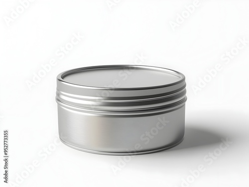 Closeup of Minimalist Stainless Steel Shaving Cream Tin on Clinical White Background