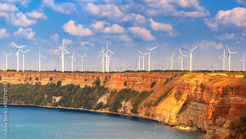 Obraz na płótnie Coastal landscape - view of wind farms on the seashore near Cape Kaliakra on the Black Sea coast of Bulgaria w salonie