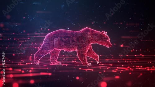 A futuristic bear silhouette composed of glowing particles and vibrant colors, symbolizing digital nature. photo