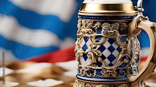 Close-Up of Beer Stein: Show a detailed close-up of a traditional Bavarian beer stein 