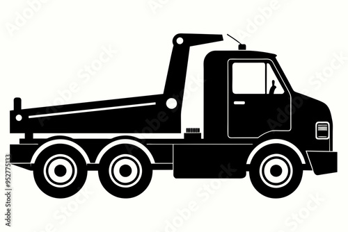 Tow truck silhouette black vector art illustration 