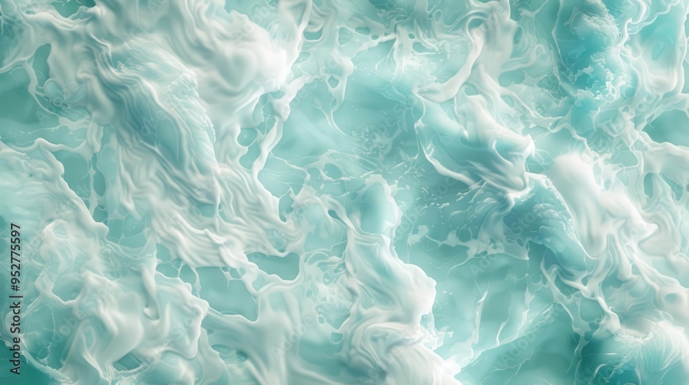 Naklejka premium serene ocean waves abstract aqua and white water textures flowing teal patterns digital art background