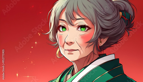 Old woman anime illustration inspired by Japanese artists