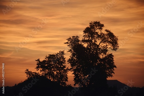 Sanset Sky with colorful clouds, without birds, clear and worm evening, Sunrise Sundown evening photo