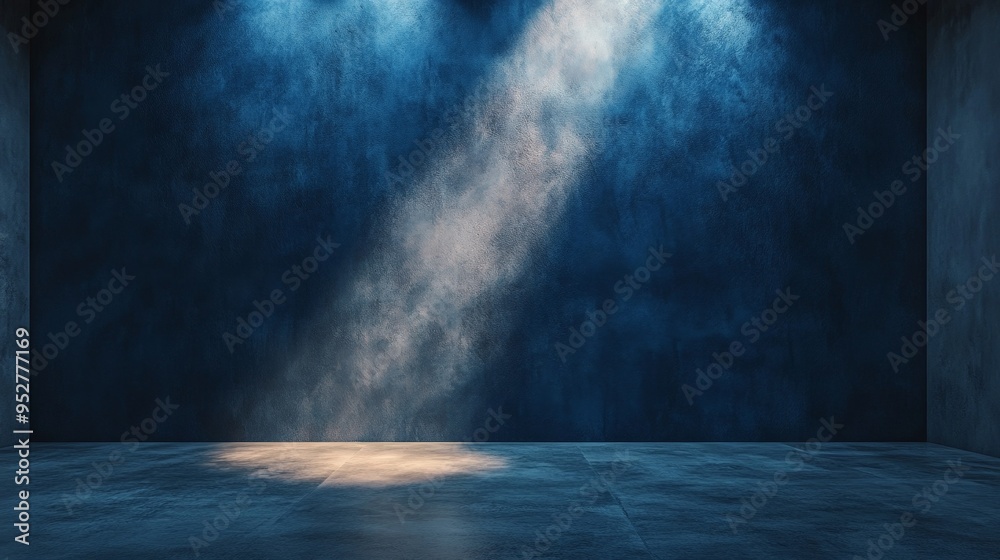 Matte Dark Blue Wall with Soft Spotlight and Subtle Shadow Matte Dark Blue Wall with Soft Spotlight and Subtle Shadow