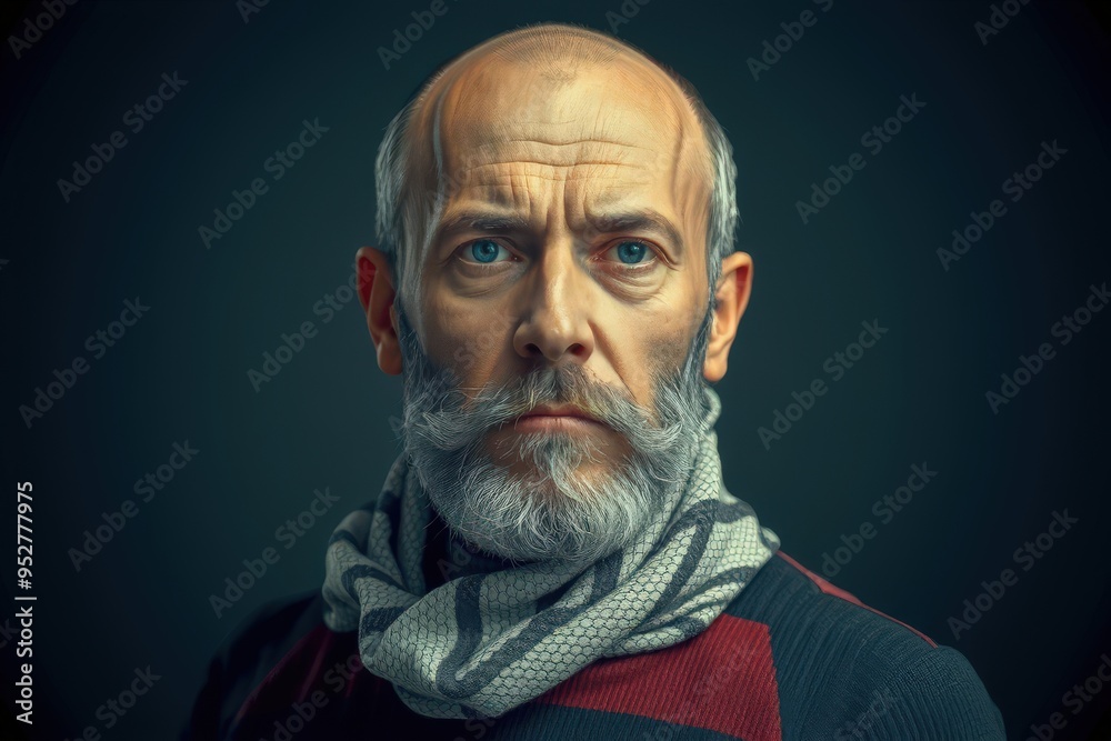 un homme barbu, aux traits marqués, affiche un regard dur, témoin d'une vie de défis et de résilience, sa présence imposante dégage une autorité naturelle. un homme barbu, aux traits marqués, affiche un regard dur, témoin d'une vie de défis et de résilience, sa présence imposante dégage une autorité naturelle.