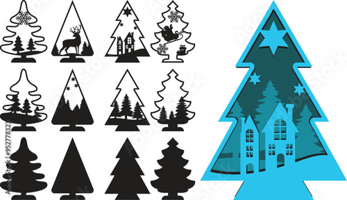 Christmas tree vector layered decoration