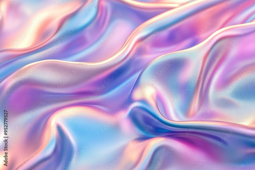 Abstract close-up of a wavy satin fabric in iridescent colors, showcasing a blend of shimmering pink, blue, and purple hues. Abstract close-up of a wavy satin fabric in iridescent colors, showcasing a blend of shimmering pink, blue, and purple hues.