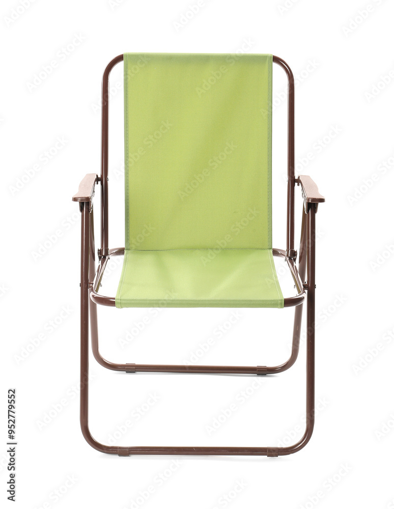 One folding chair isolated on white. Fishing equipment One folding chair isolated on white. Fishing equipment