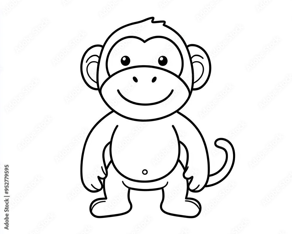 Obraz premium Minimalist kawaii baboon illustration for children's coloring book on white background, perfect for kids' activities and creative projects