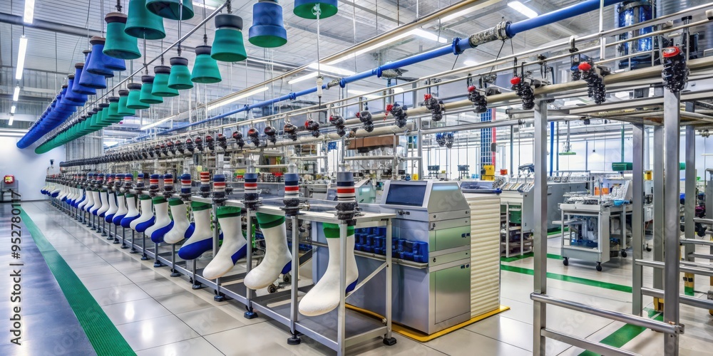 Fototapeta premium Industrial socks production factory with advanced technology and large scale production, socks