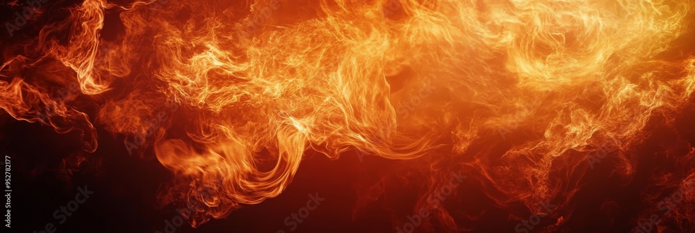 Fototapeta premium Intense flames rise dramatically against a dark background, their sharp edges and swirling patterns creating a mesmerizing display of heat and energy