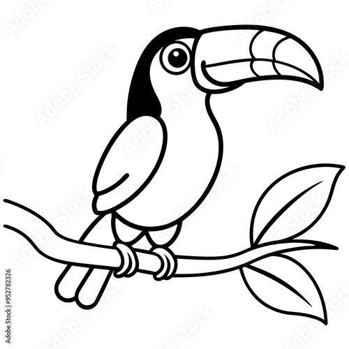 cartoon toucan bird on tree branch on white background
