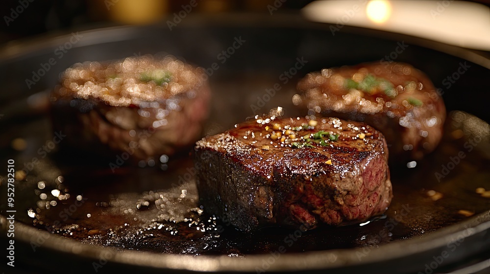 Beef medallions seared plate. Generative AI Beef medallions seared plate. Generative AI