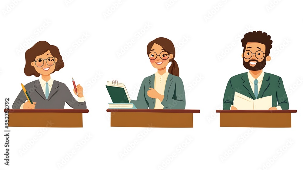 Diverse Vector Teacher Illustrations in Classroom Settings with Students and Chalkboard | Flat Design Clip Art Style for Education Concepts Diverse Vector Teacher Illustrations in Classroom Settings with Students and Chalkboard | Flat Design Clip Art Style for Education Concepts