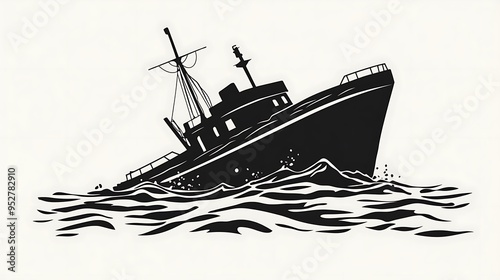 Cartoonish Sunken Shipwreck Icon in Bold Flat Design Style Isolated on White Background
