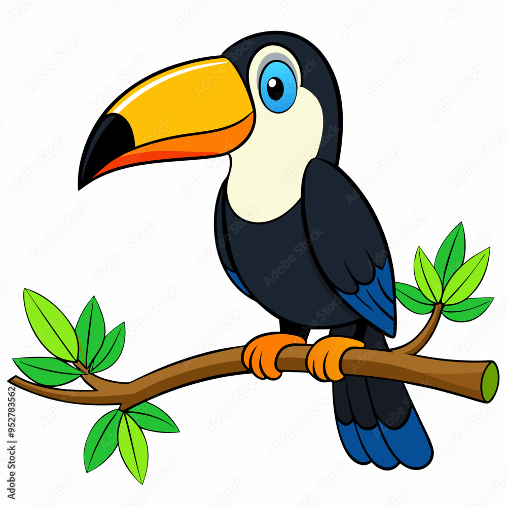 Fototapeta premium Colorful Cartoon Toucan Perched on Branch - Vector Art