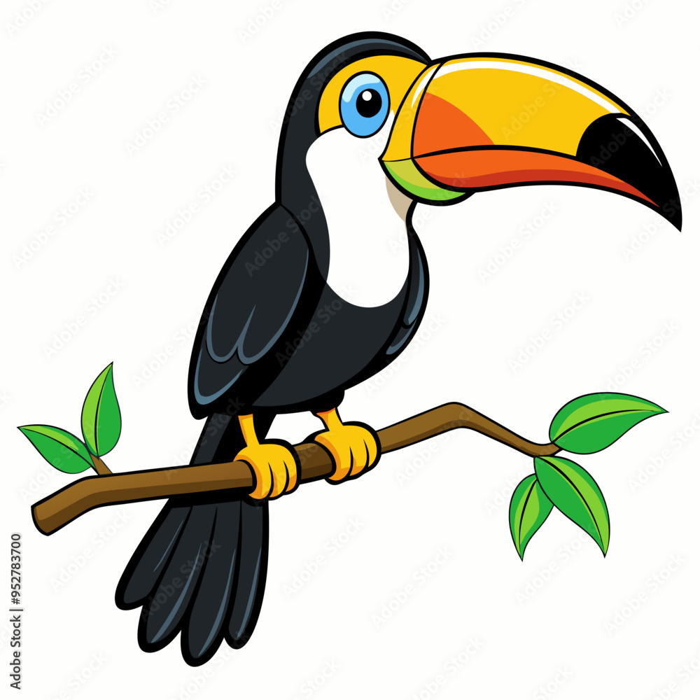 Fototapeta premium Colorful Cartoon Toucan Perched on Branch - Vector Art