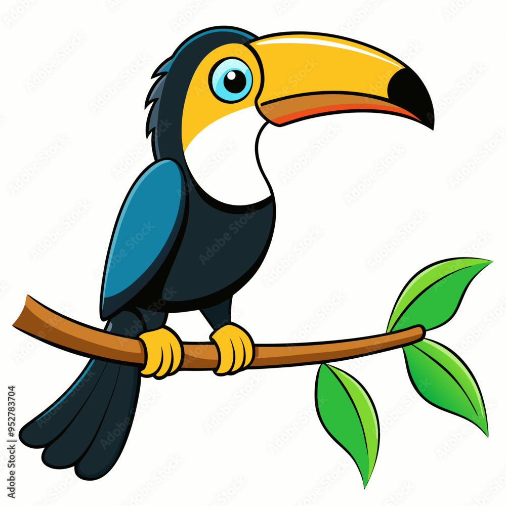 Fototapeta premium Colorful Cartoon Toucan Perched on Branch - Vector Art
