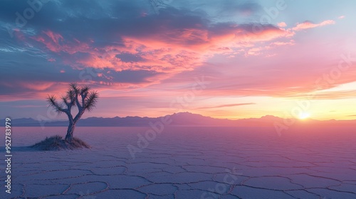 Cactus, sunrise, salt flats. Generative AI
