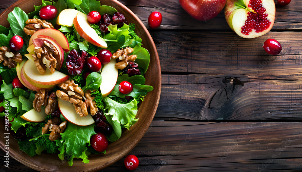 Fall salad with spring mix, apple, nuts and cranberry Fall salad with spring mix, apple, nuts and cranberry