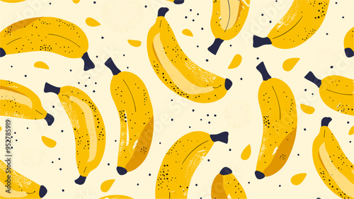 Fun banana patterned background over yellow backdrop. Minimalist illustration