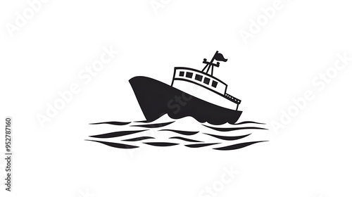 Minimalistic Cartoonish Boat Sinking Icon on White Background