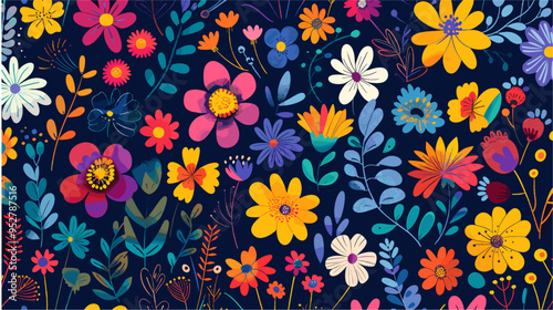 Colorful flowers pattern over dark background
