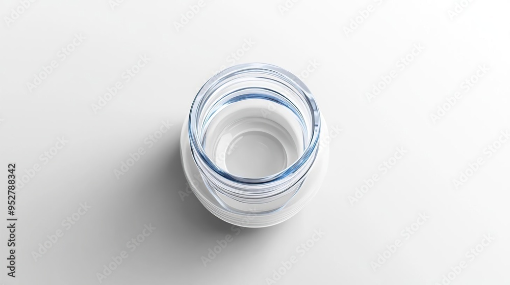 A clear glass jar with a blue rim, designed for storing creams or cosmetics. A clear glass jar with a blue rim, designed for storing creams or cosmetics.