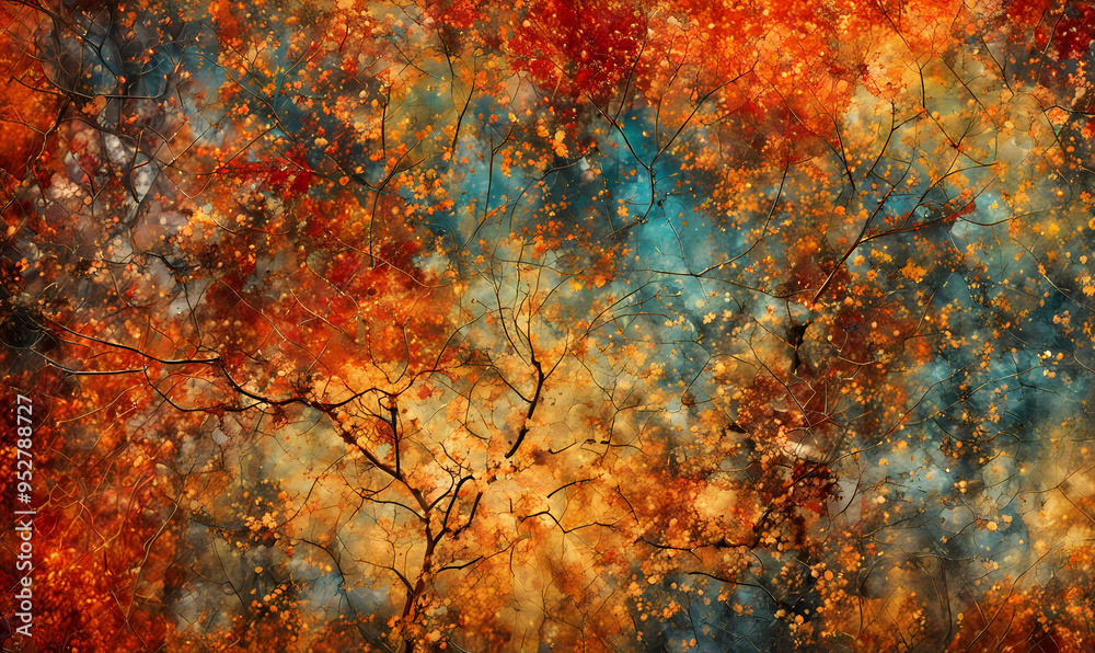 Ein Abstrakter leuchtender Hintergrund in natürlichen pflanzlicher Herbstfarben Struktur mit der Komponente von einem Blauen Himmel, die leuchtenden Farben von der Jahreszeit Herbst in der Natur Ein Abstrakter leuchtender Hintergrund in natürlichen pflanzlicher Herbstfarben Struktur mit der Komponente von einem Blauen Himmel, die leuchtenden Farben von der Jahreszeit Herbst in der Natur