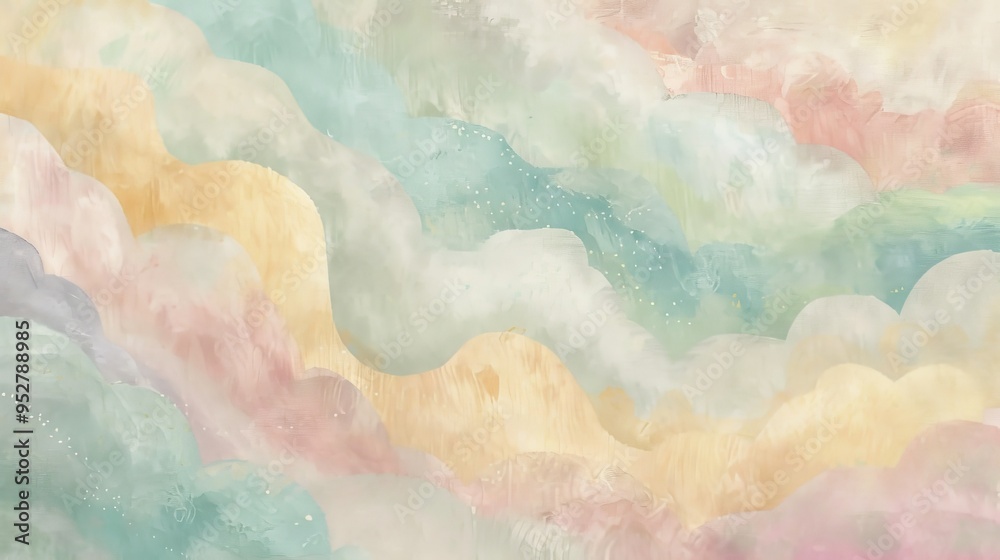 Obraz premium A soft, dreamy abstract background with pastel clouds in soothing colors, perfect for creative projects and serene designs.