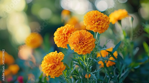 Marigold flowers blooming vibrant. Generative AI