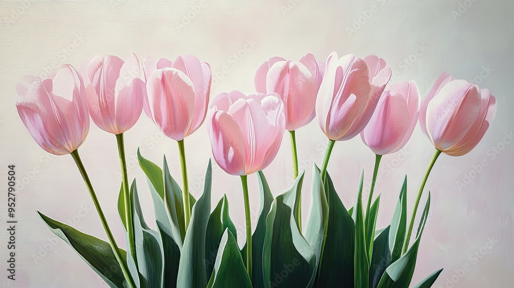 Pink tulips white background. Generative AI Pink tulips white background. Generative AI