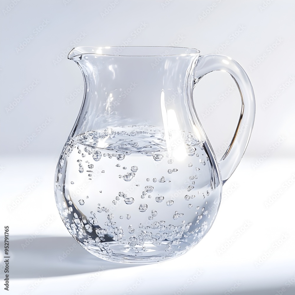 Transparent Glass Water Pitcher Filled with Sparkling Water on Isolated White Background Transparent Glass Water Pitcher Filled with Sparkling Water on Isolated White Background