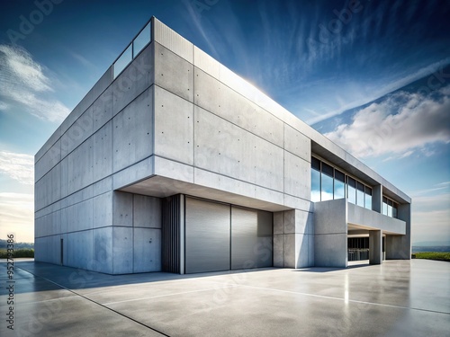 minimalist industrial modern architecture with clean lines and graphic concrete texture