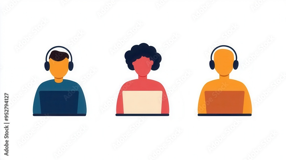 Teleworking flat design, front view, communication theme, water color, Complementary Color Scheme Teleworking flat design, front view, communication theme, water color, Complementary Color Scheme