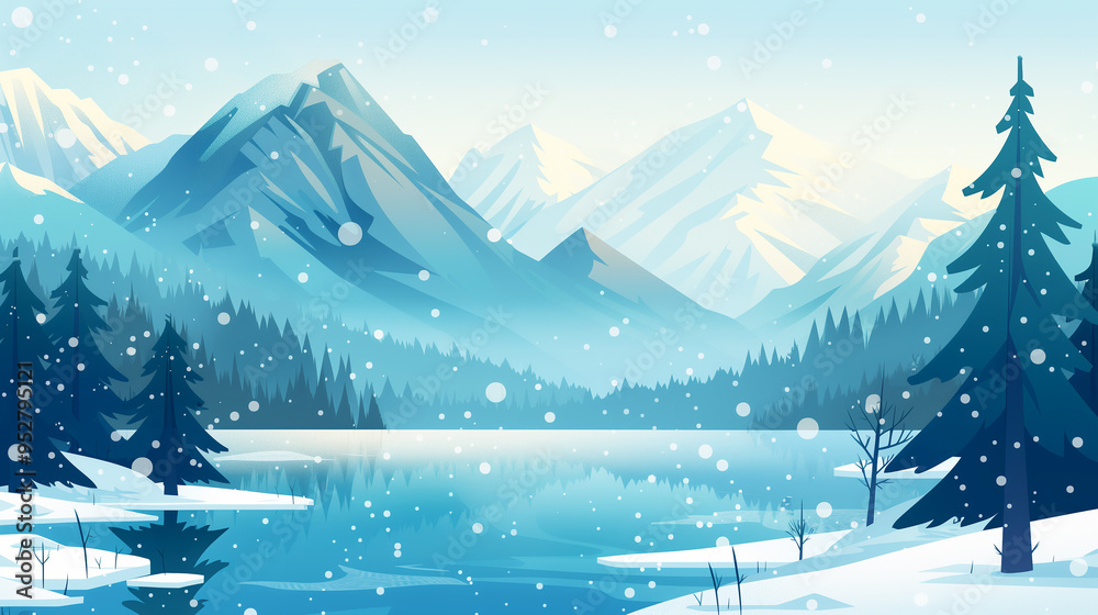 Fototapeta premium Winter Landscape With Snowy Forests and Mountains