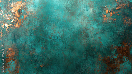 wallpaper featuring the turquoise-green patina of oxidised copper, capturing its rich, aged appearance to evoke a sense of vintage elegance and unique character photo