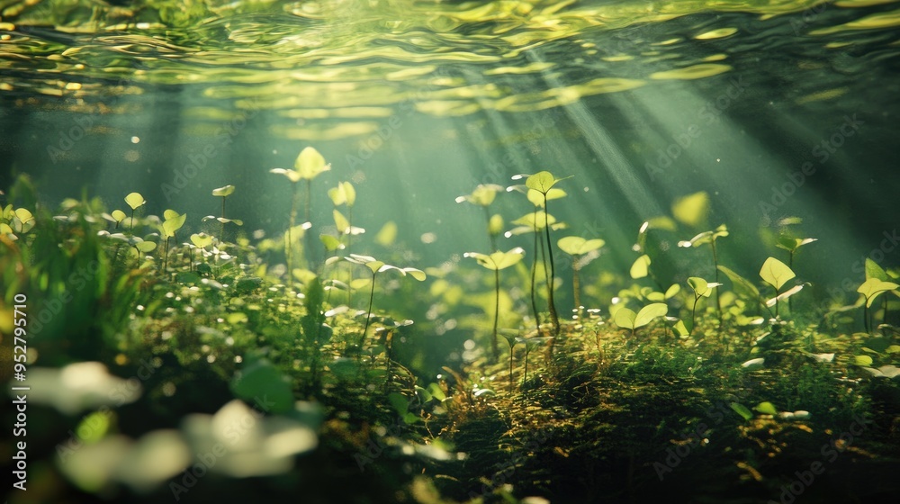 Water, plants, river, current. Generative AI Water, plants, river, current. Generative AI