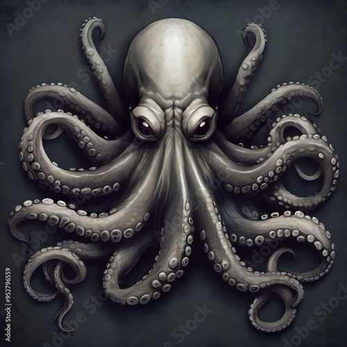 vintage black and white grayscale gray octopus retro scary cephalopod photo