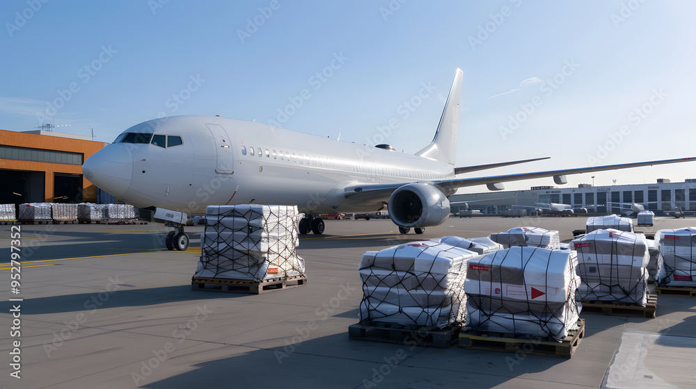 Aircraft Shipping and Parcel Delivery, Logistics and Air Freight Transportation Concept Aircraft Shipping and Parcel Delivery, Logistics and Air Freight Transportation Concept