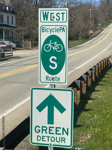 sign on road bicycle route