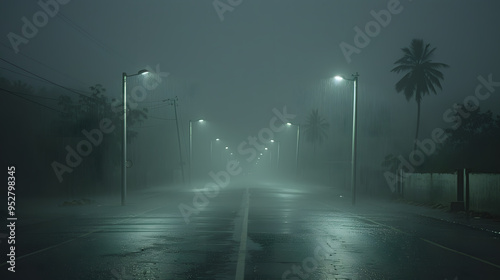 Night Scene with Rain – Atmospheric Urban Landscape and Reflections